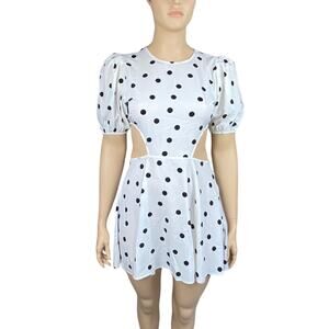 New River Island Women's White Black Polka Dots Cutout Puff Sleeve Mini Dress 12